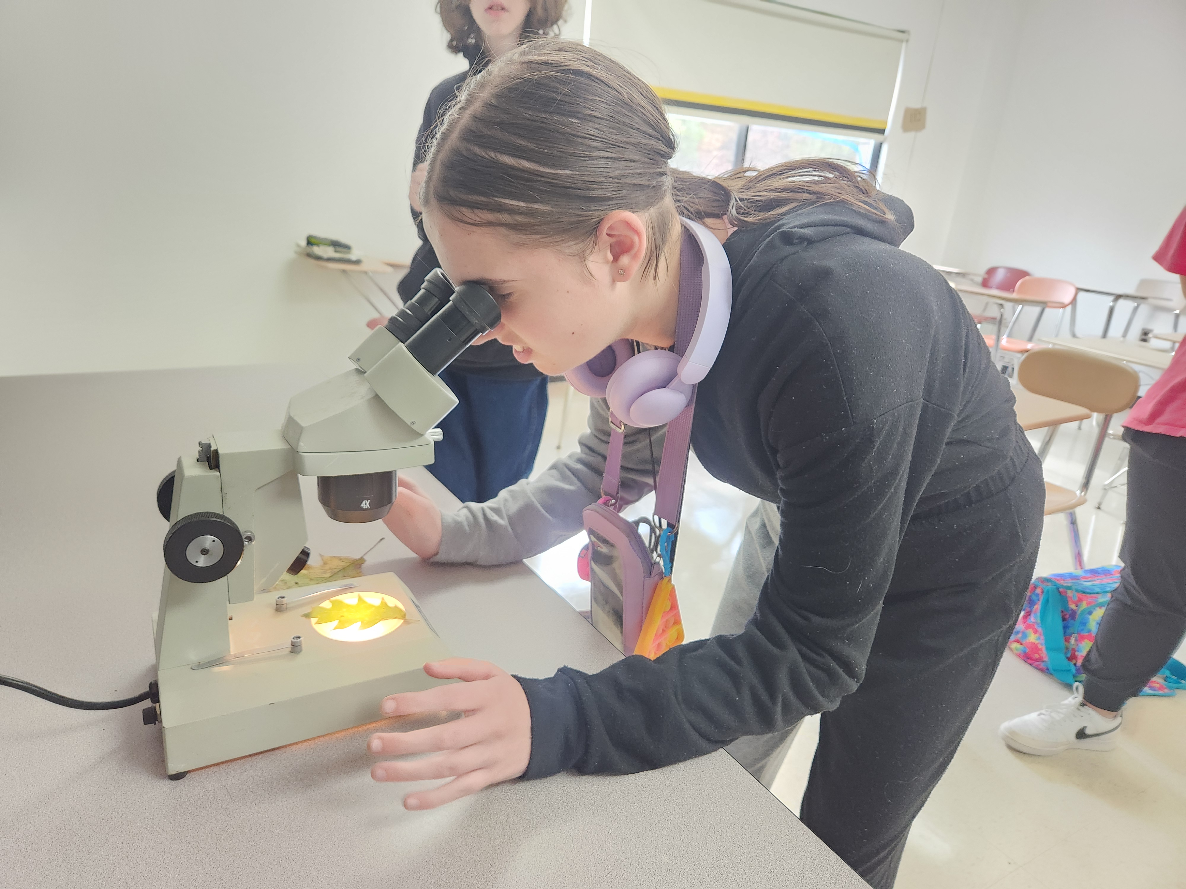 Student looking in microscope